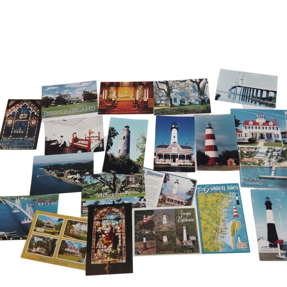 Vintage Georgia Postcard Ephemera Lot - 20 Lighthouses & Landmarks Collection